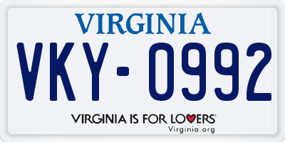 VA license plate VKY0992