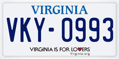 VA license plate VKY0993
