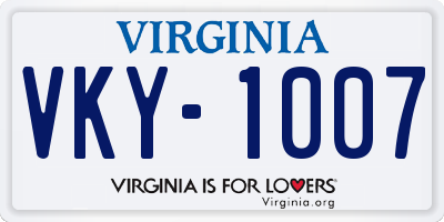 VA license plate VKY1007