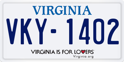 VA license plate VKY1402