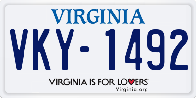 VA license plate VKY1492