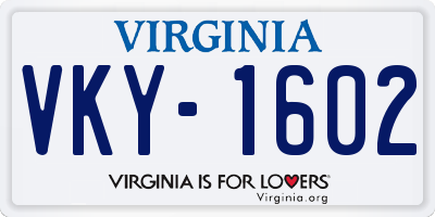 VA license plate VKY1602
