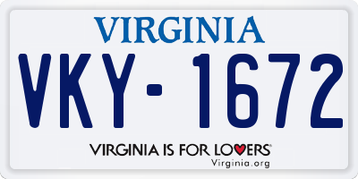 VA license plate VKY1672