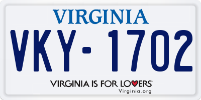 VA license plate VKY1702