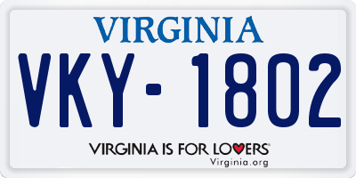 VA license plate VKY1802