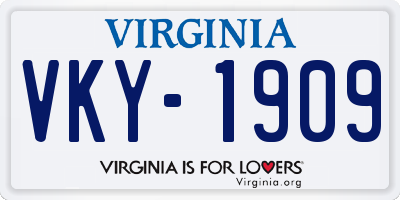 VA license plate VKY1909