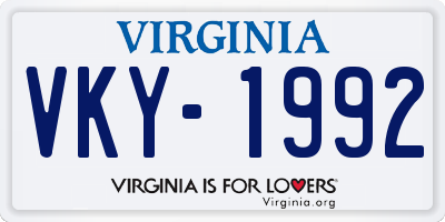 VA license plate VKY1992