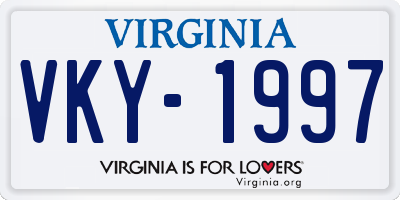 VA license plate VKY1997
