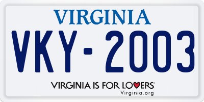 VA license plate VKY2003