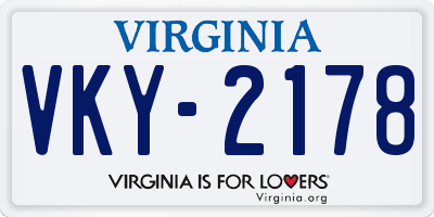 VA license plate VKY2178