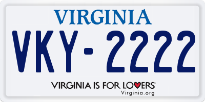 VA license plate VKY2222