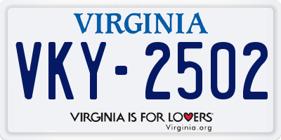 VA license plate VKY2502
