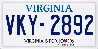 VA license plate VKY2892