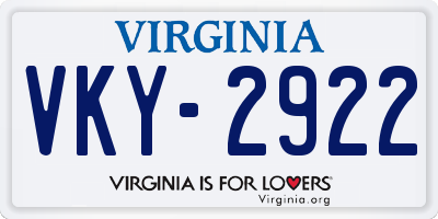VA license plate VKY2922