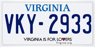 VA license plate VKY2933
