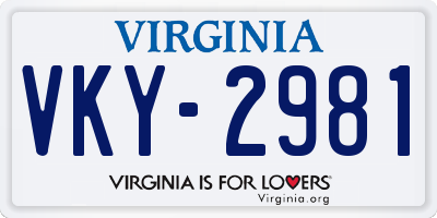 VA license plate VKY2981