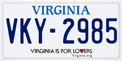 VA license plate VKY2985