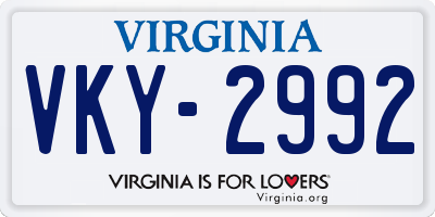 VA license plate VKY2992