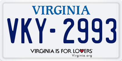 VA license plate VKY2993