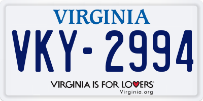VA license plate VKY2994