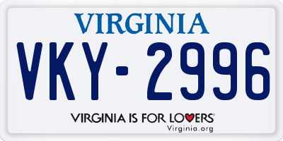 VA license plate VKY2996