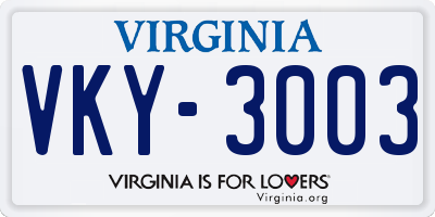 VA license plate VKY3003