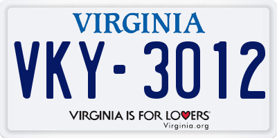 VA license plate VKY3012
