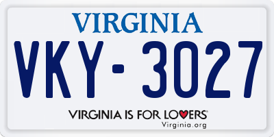 VA license plate VKY3027