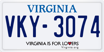 VA license plate VKY3074