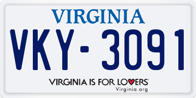 VA license plate VKY3091