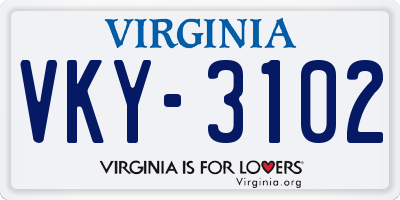 VA license plate VKY3102