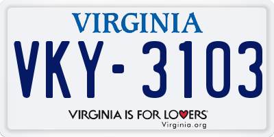 VA license plate VKY3103