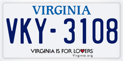 VA license plate VKY3108