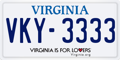 VA license plate VKY3333