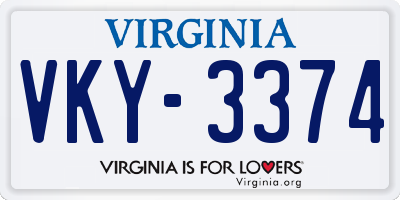 VA license plate VKY3374