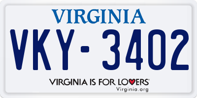 VA license plate VKY3402