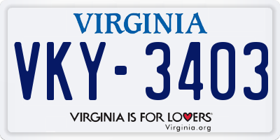 VA license plate VKY3403