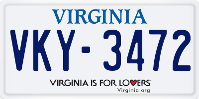 VA license plate VKY3472
