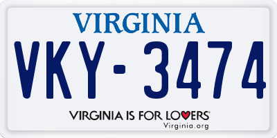 VA license plate VKY3474