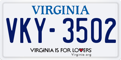 VA license plate VKY3502