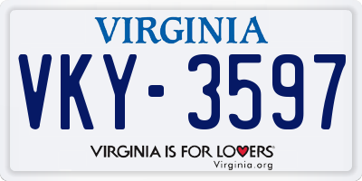 VA license plate VKY3597