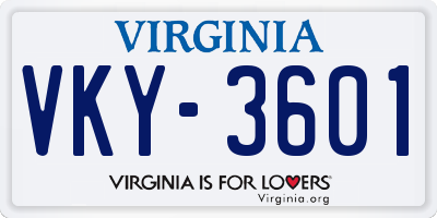 VA license plate VKY3601