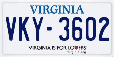 VA license plate VKY3602