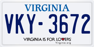 VA license plate VKY3672