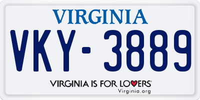 VA license plate VKY3889