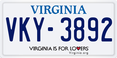 VA license plate VKY3892