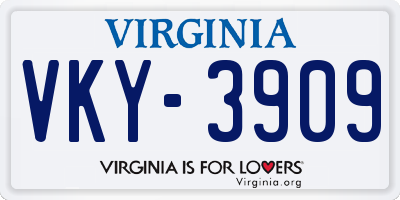 VA license plate VKY3909