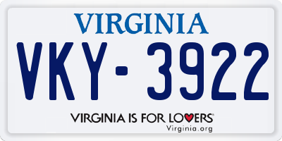 VA license plate VKY3922
