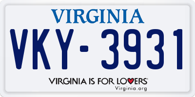 VA license plate VKY3931