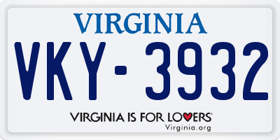 VA license plate VKY3932